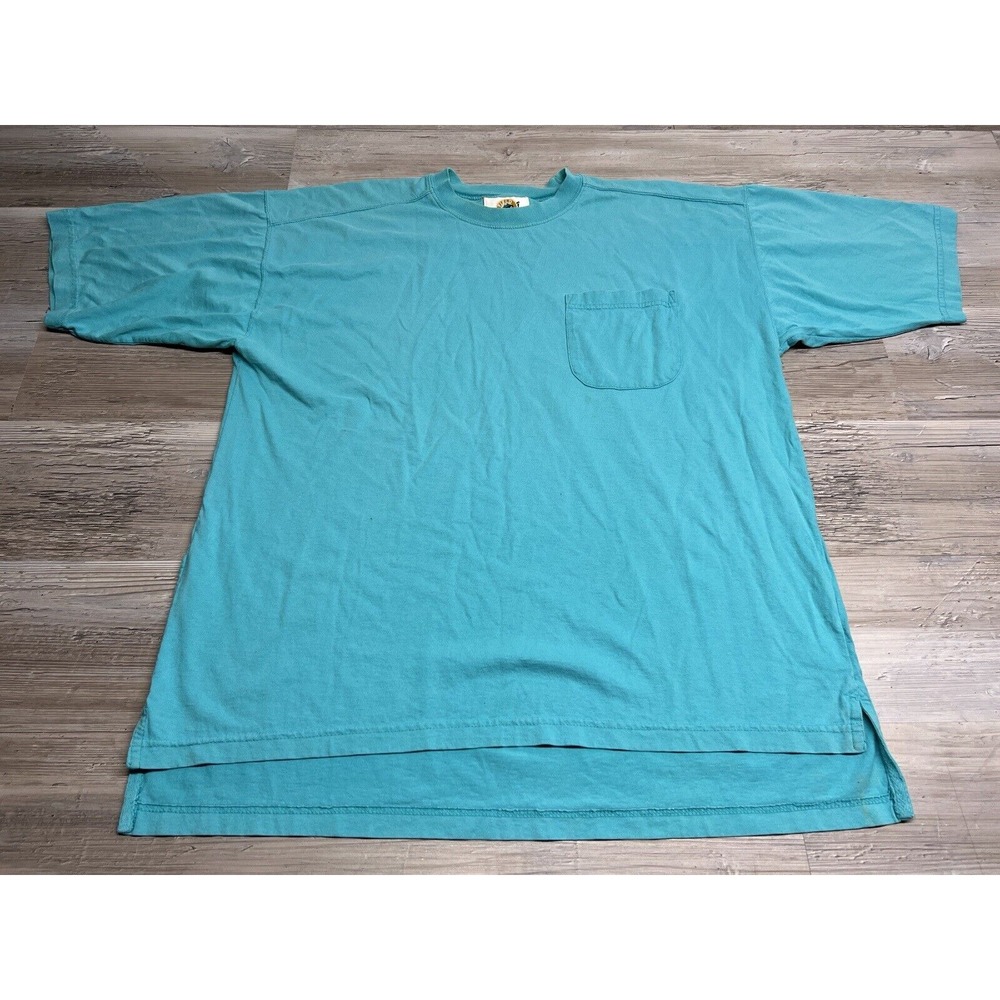 Vintage Field Gear Mens‎ Basic T-Shirt Blank Solid Teal Outdoors Tactical Size L